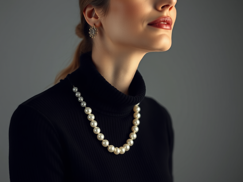 mulher usando colar de pérolas