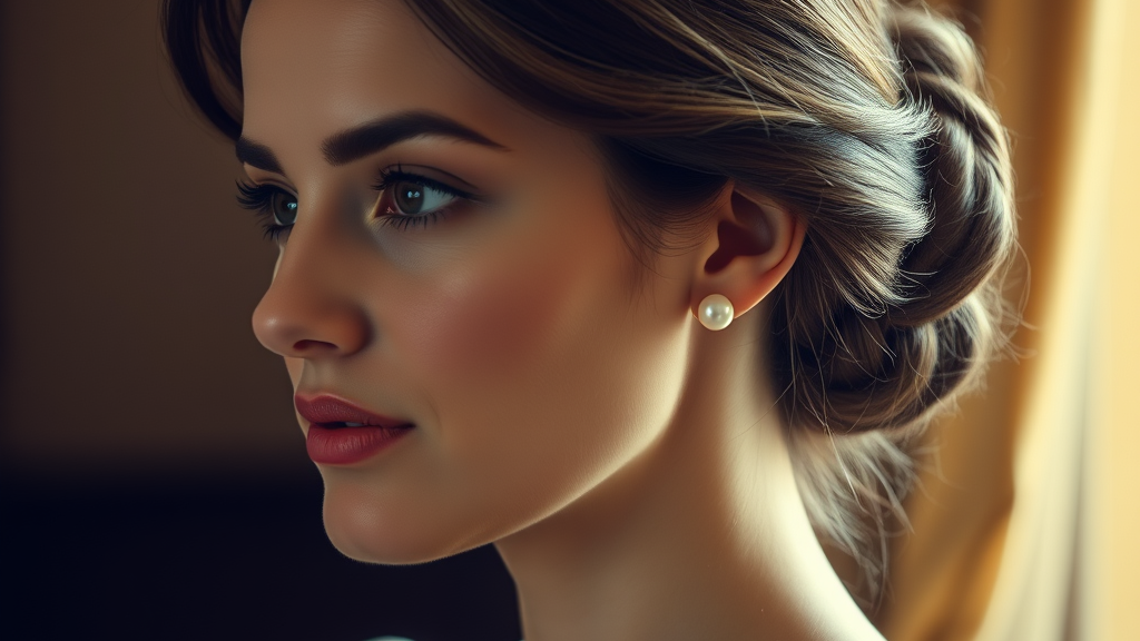 mulher estilo classico usando brinco de pérola