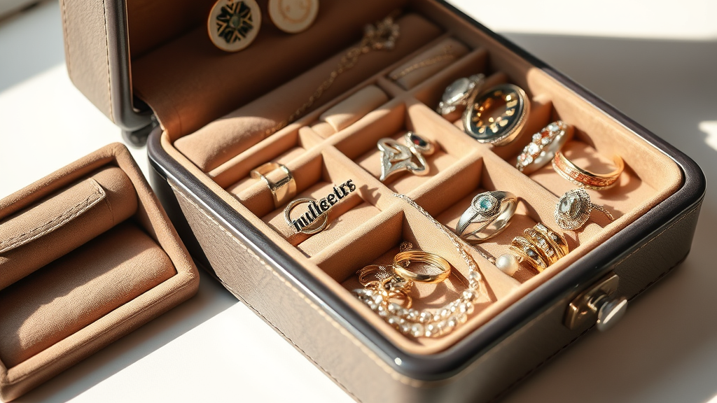 um porta joias com varias joias organizadas