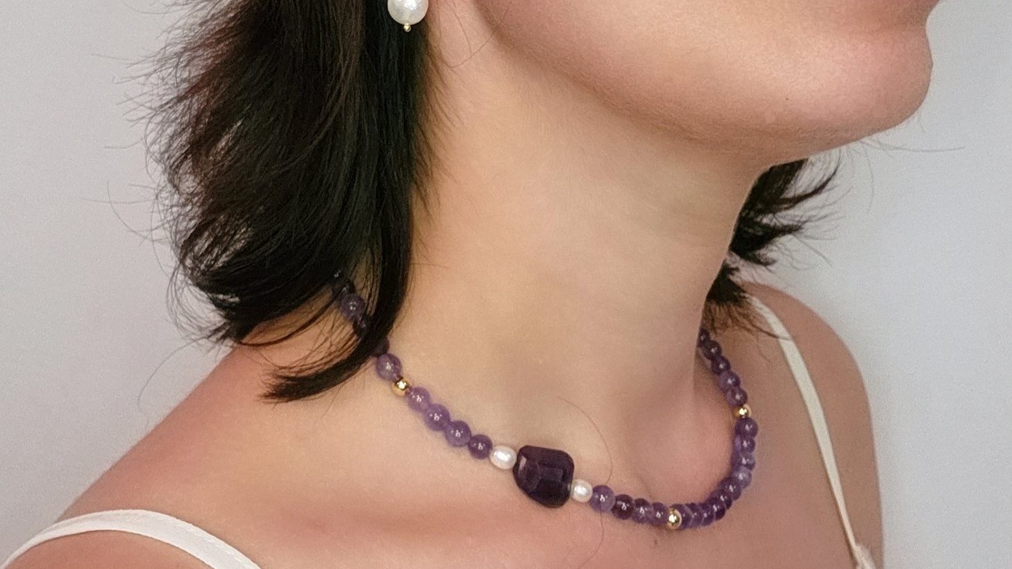 colar com pedra natural ametista