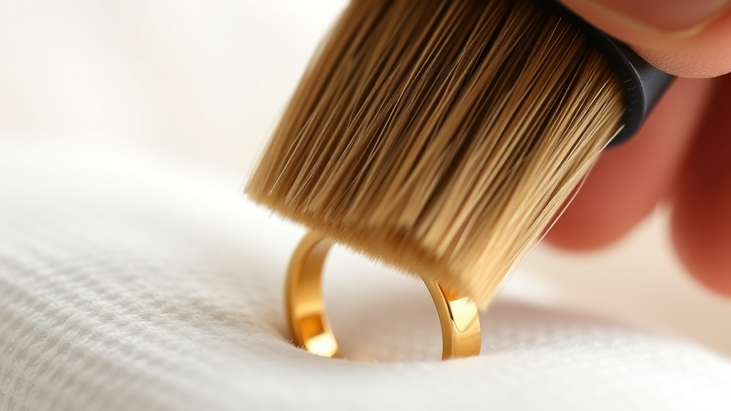 Escova ultramacia limpando anel folheado a ouro