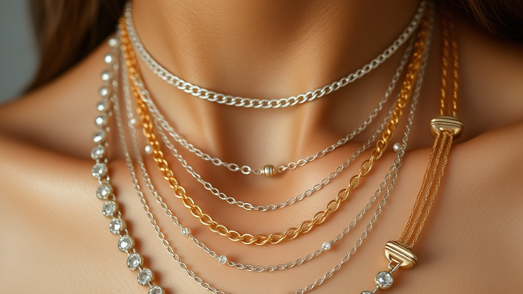 Camadas de colares misturando prata e dourado